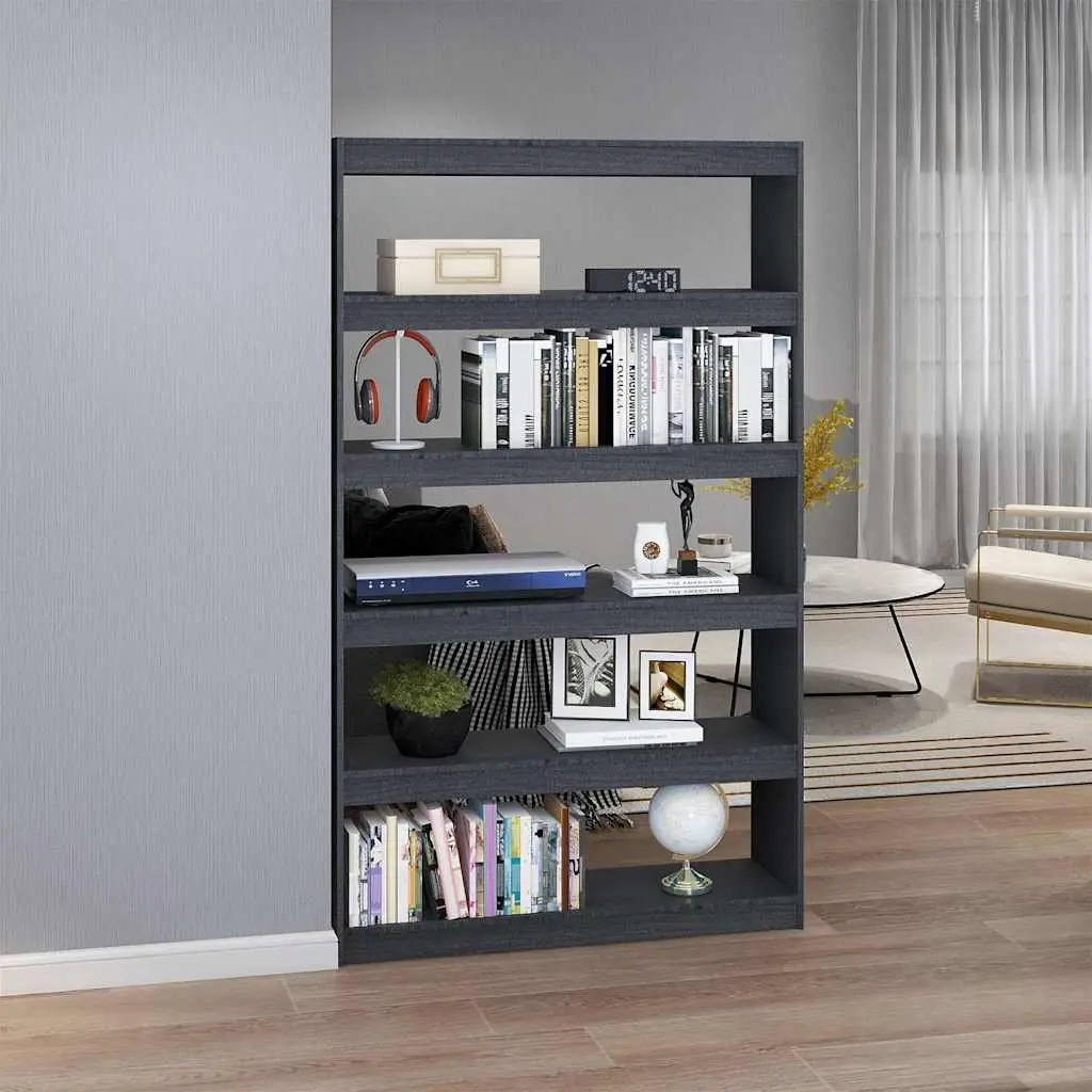 Book Cabinet Room Divider Grey Solid Pinewood Storage Shelf 100x30x167.5 cm