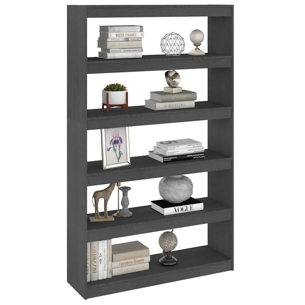 Book Cabinet Room Divider Grey Solid Pinewood Storage Shelf 100x30x167.5 cm