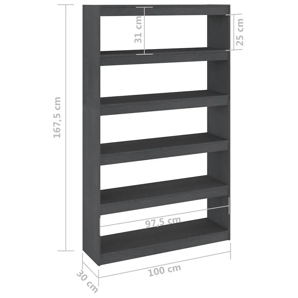 Book Cabinet Room Divider Grey Solid Pinewood Storage Shelf 100x30x167.5 cm