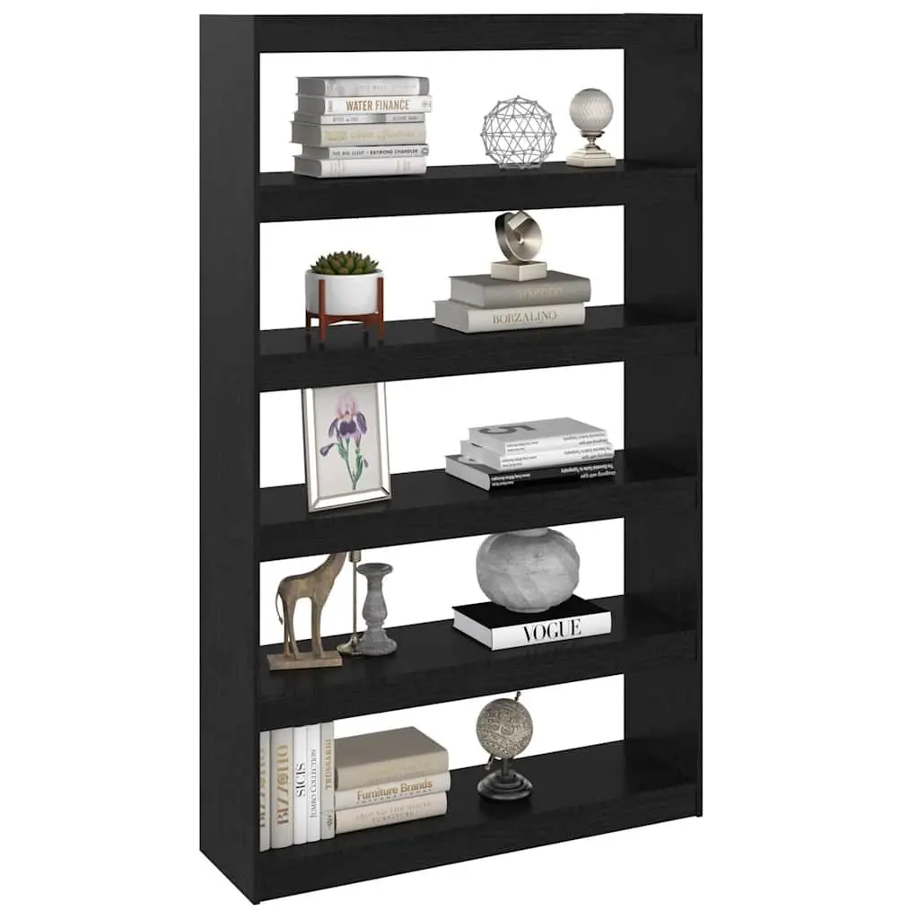 Book Cabinet Room Divider Black Solid Pinewood Bookshelf Standing Storage