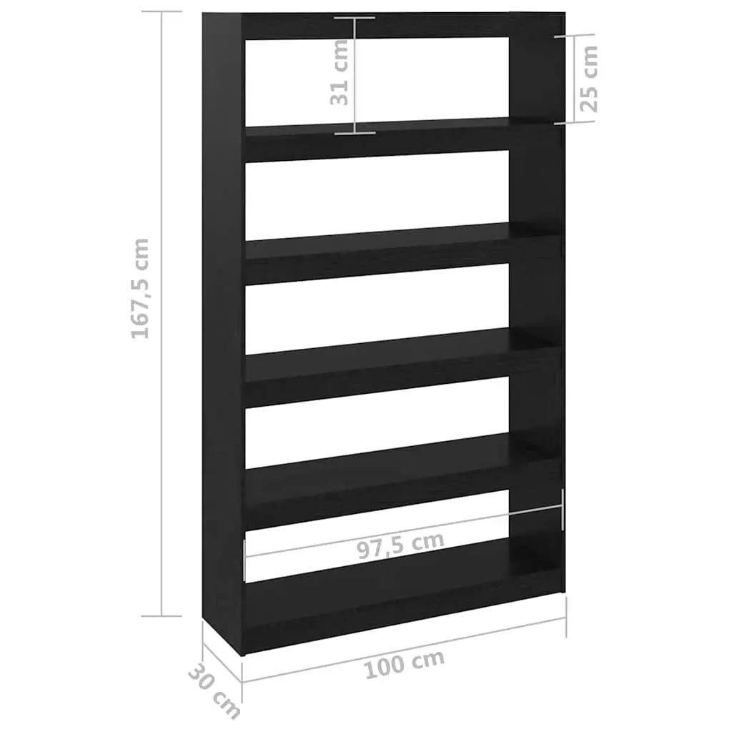 Book Cabinet Room Divider Black Solid Pinewood Bookshelf Standing Storage