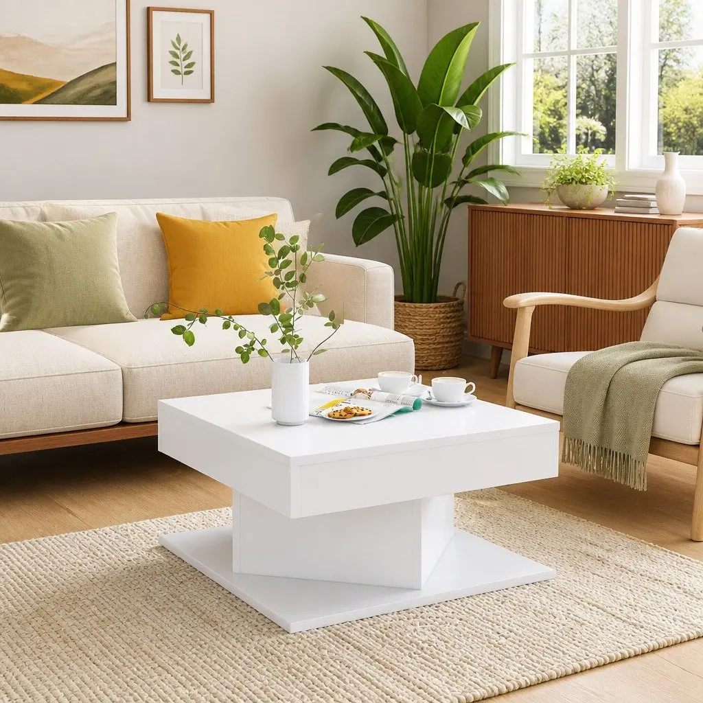 Coffee Table White Engineered Wood 57x57x30 cm