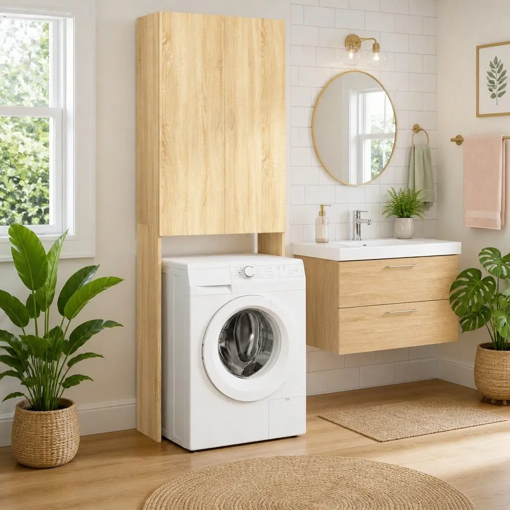 Washing Machine Cabinet Sonoma Oak Storage Bathroom Cupboard 2 Doors 3