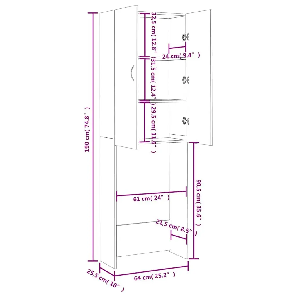 Washing Machine Cabinet Sonoma Oak 2 Doors 3 Compartments