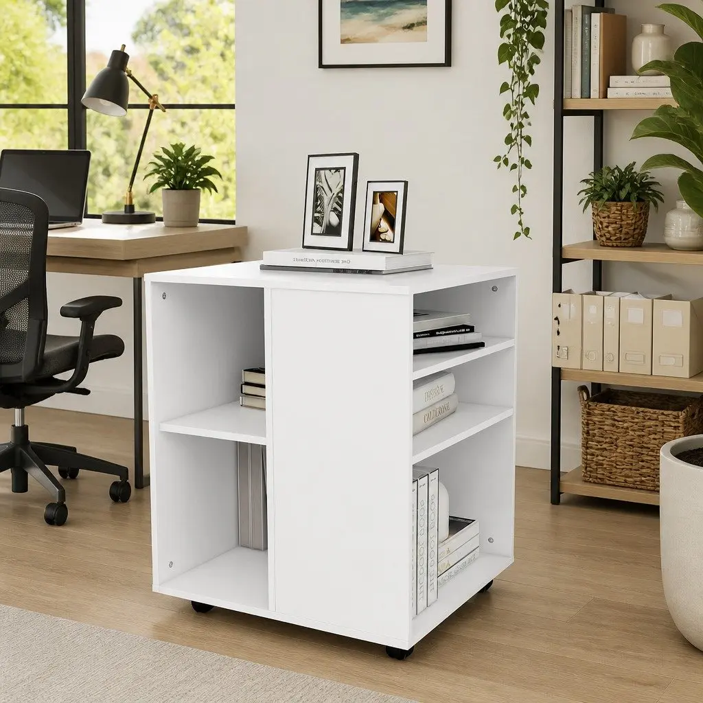 Rolling Storage Cabinet White Modern Engineered Wood Desk Organizer with