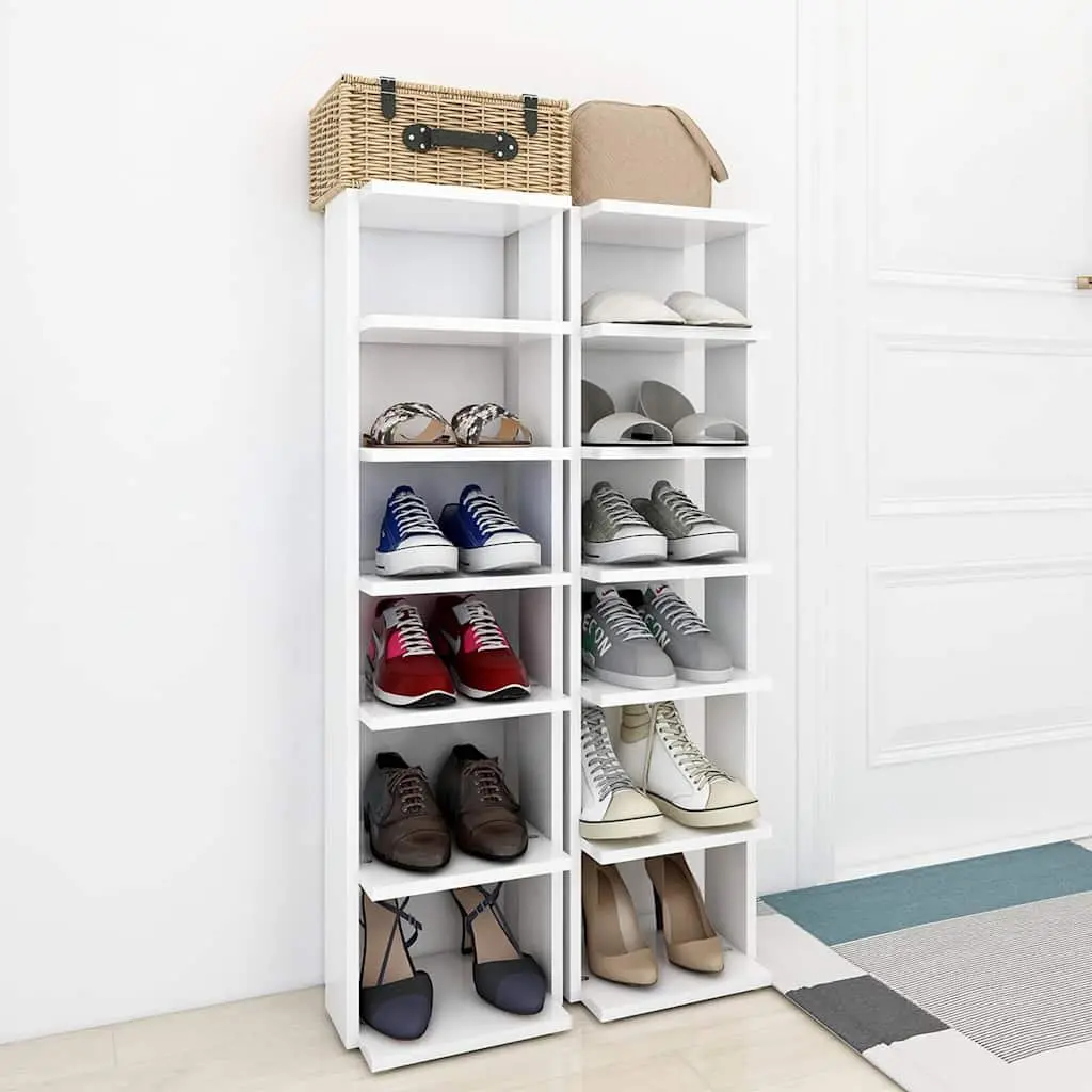 Shoe Cabinet 27.5x27x102cm White Storage Organiser 6 Shelves Narrow Corner