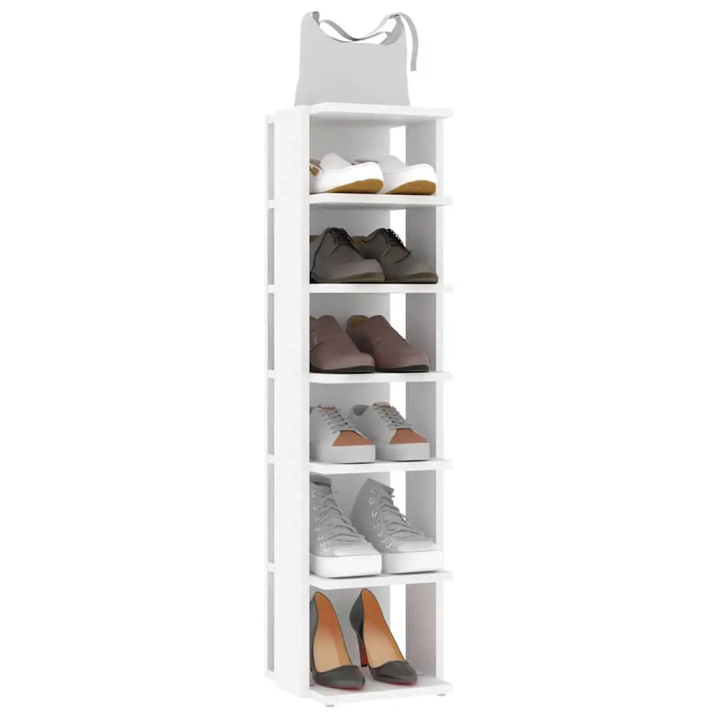 Shoe Cabinet 27.5x27x102cm White Storage Organiser 6 Shelves Narrow Corner