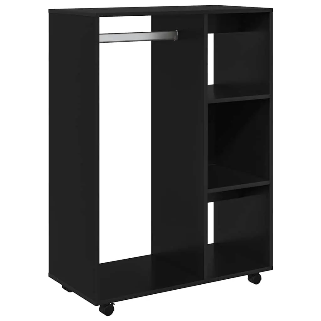 Wardrobe Cabinet Black Engineered Wood Open Compartment with 3-Tier Side Shelves
