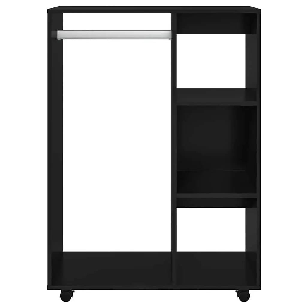Wardrobe Cabinet Black Engineered Wood Open Compartment with 3-Tier Side Shelves