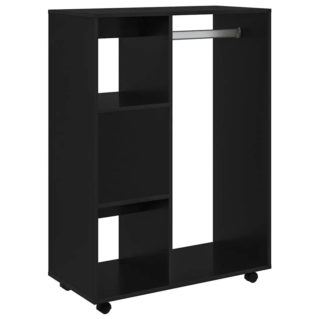 Wardrobe Cabinet Black Engineered Wood Open Compartment with 3-Tier Side Shelves