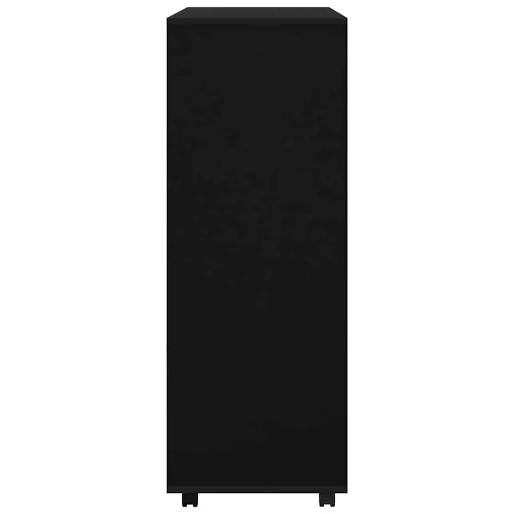 Wardrobe Cabinet Black Engineered Wood Open Compartment with 3-Tier Side Shelves