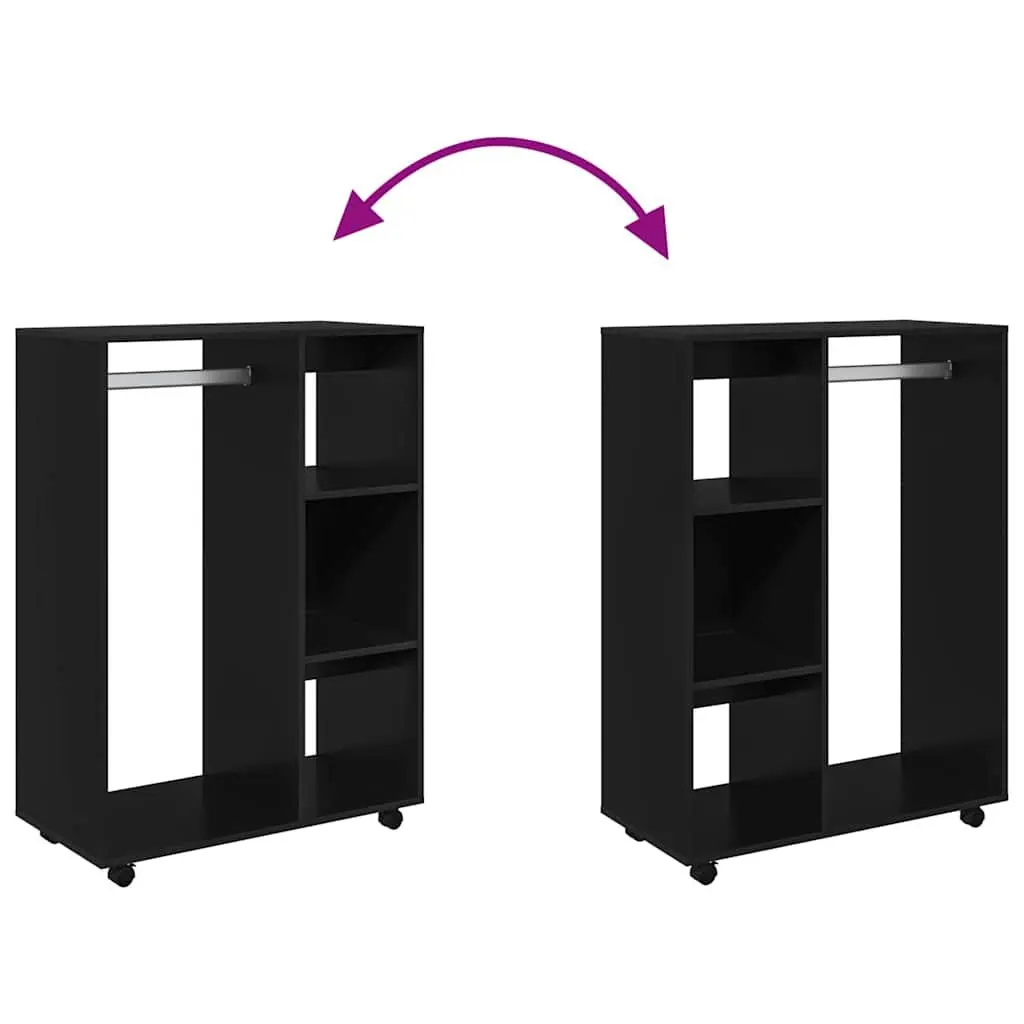 Wardrobe Cabinet Black Engineered Wood Open Compartment with 3-Tier Side Shelves