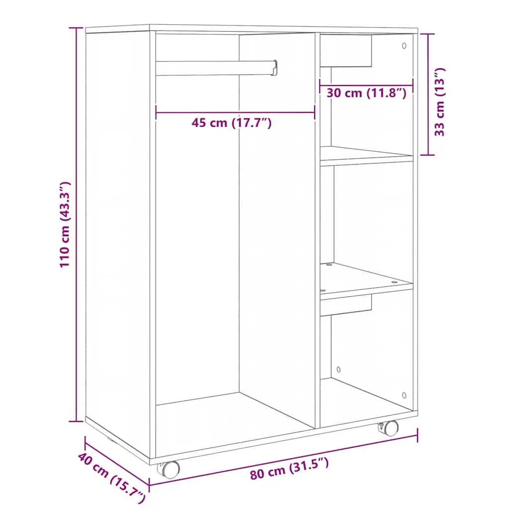 Wardrobe Cabinet Black Engineered Wood Open Compartment with 3-Tier Side Shelves