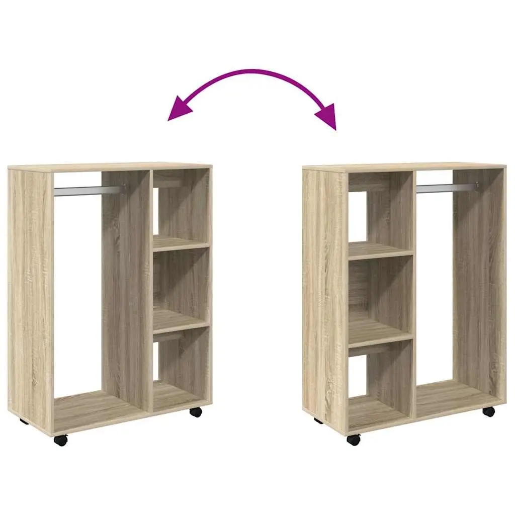 Engineered Wood Wardrobe Bedroom Storage Cabinet with Wheels Open Compartment