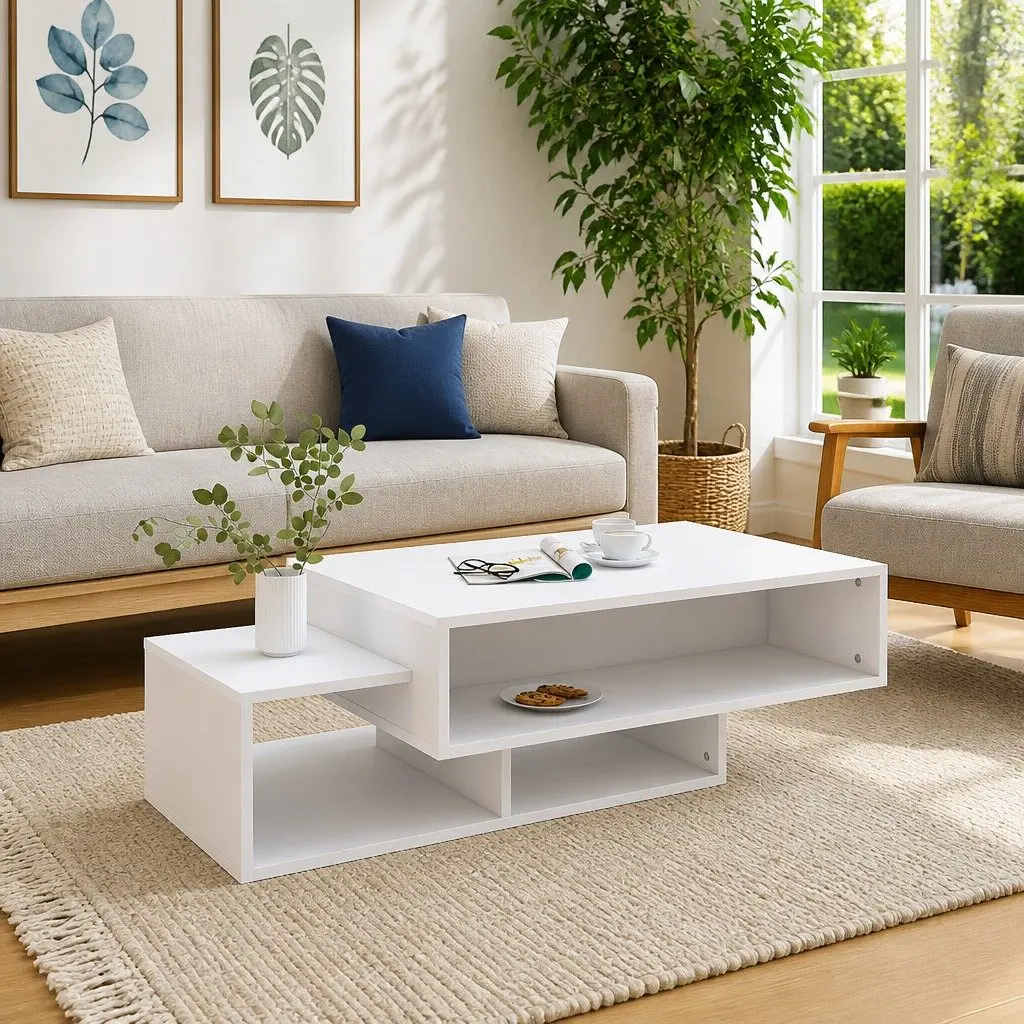 Coffee Table White Storage Compartments 105 x 55 x 32 cm