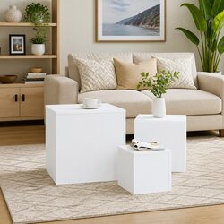 End Tables Set of 3 White Accent Side Tables for Living Room Bedroom Sofa Plant