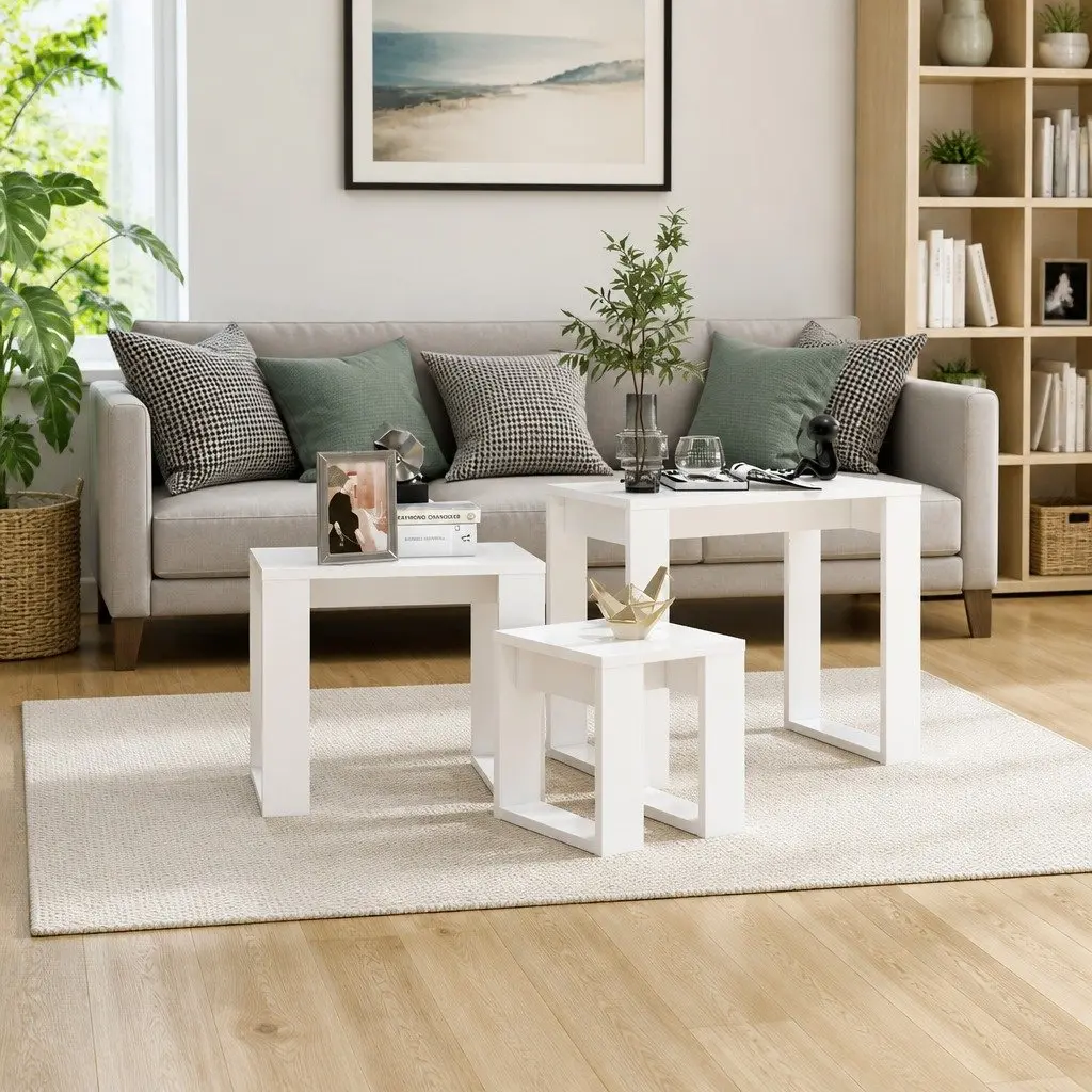 Nesting Tables Space Saving 3 Piece Set White