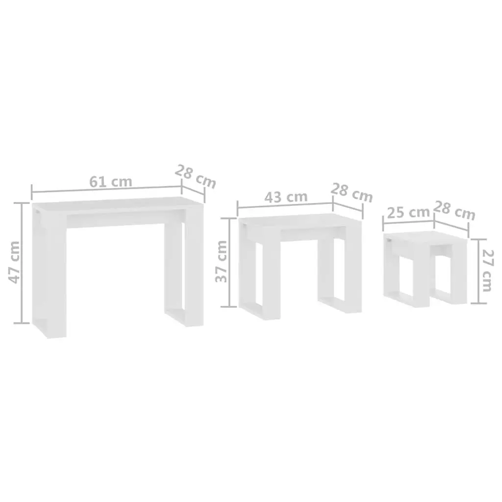 Nesting Tables Space Saving 3 Piece Set White