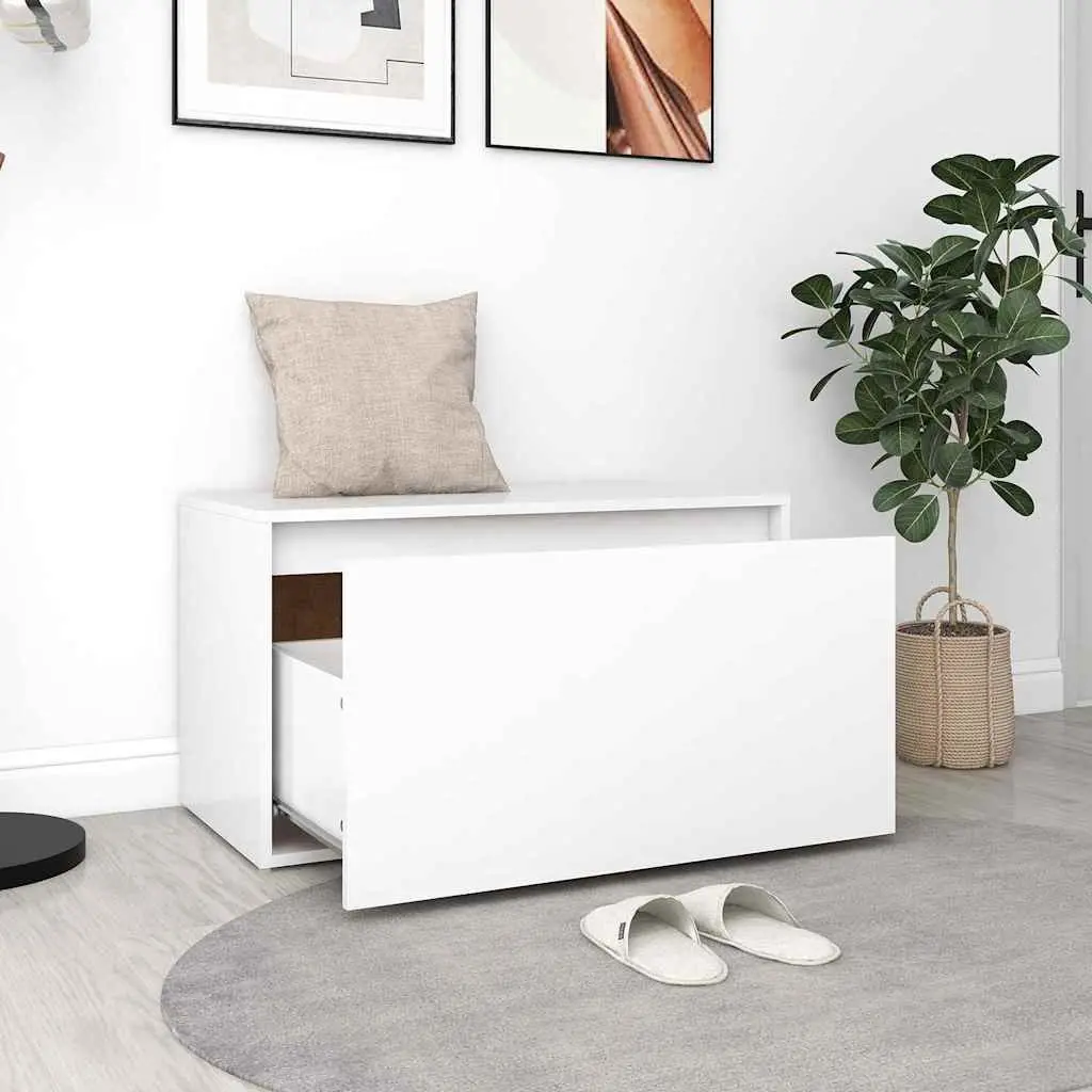 Hall Storage Bench White Engineered Wood Easy-Sliding Drawer 80 x 40 x 45 cm