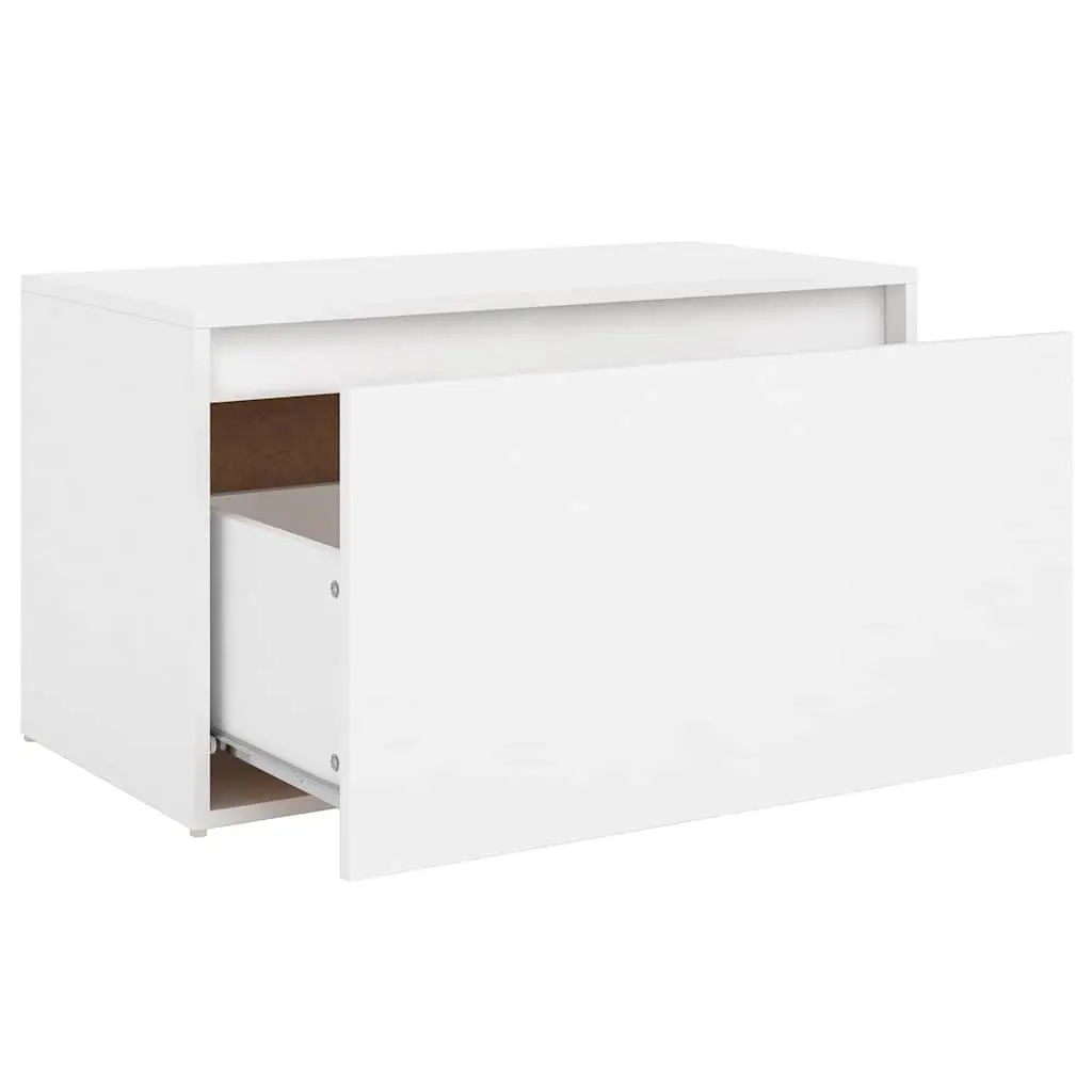 Hall Storage Bench White Engineered Wood Easy-Sliding Drawer 80 x 40 x 45 cm