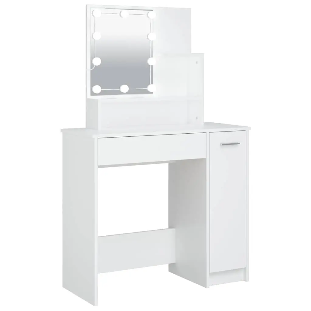 White Dressing Table with LED Mirror Lights Makeup Vanity Desk Bedroom Furniture