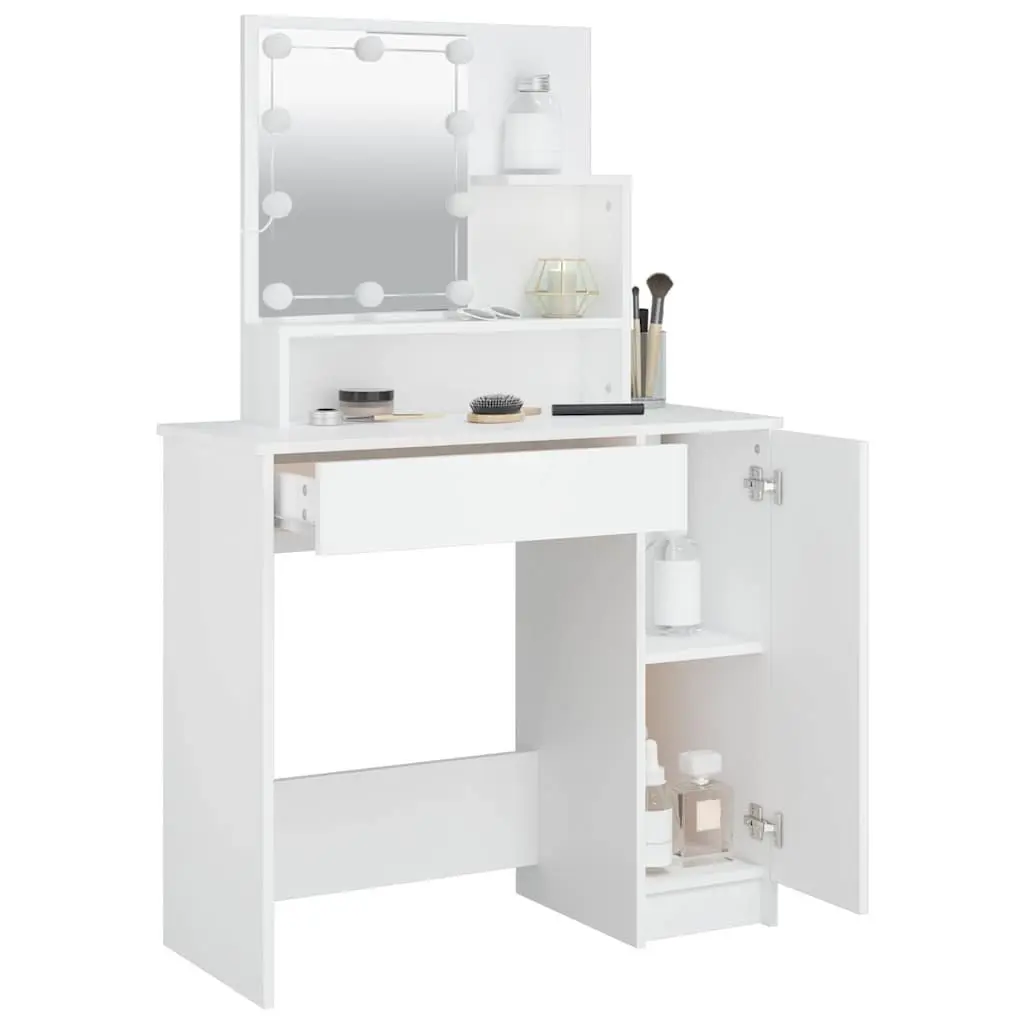 White Dressing Table with LED Mirror Lights Makeup Vanity Desk Bedroom Furniture