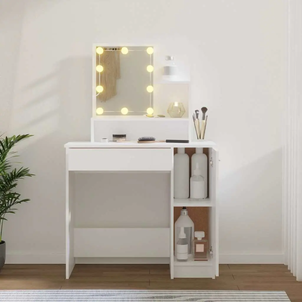 White Dressing Table with LED Mirror Lights Makeup Vanity Desk Bedroom Furniture
