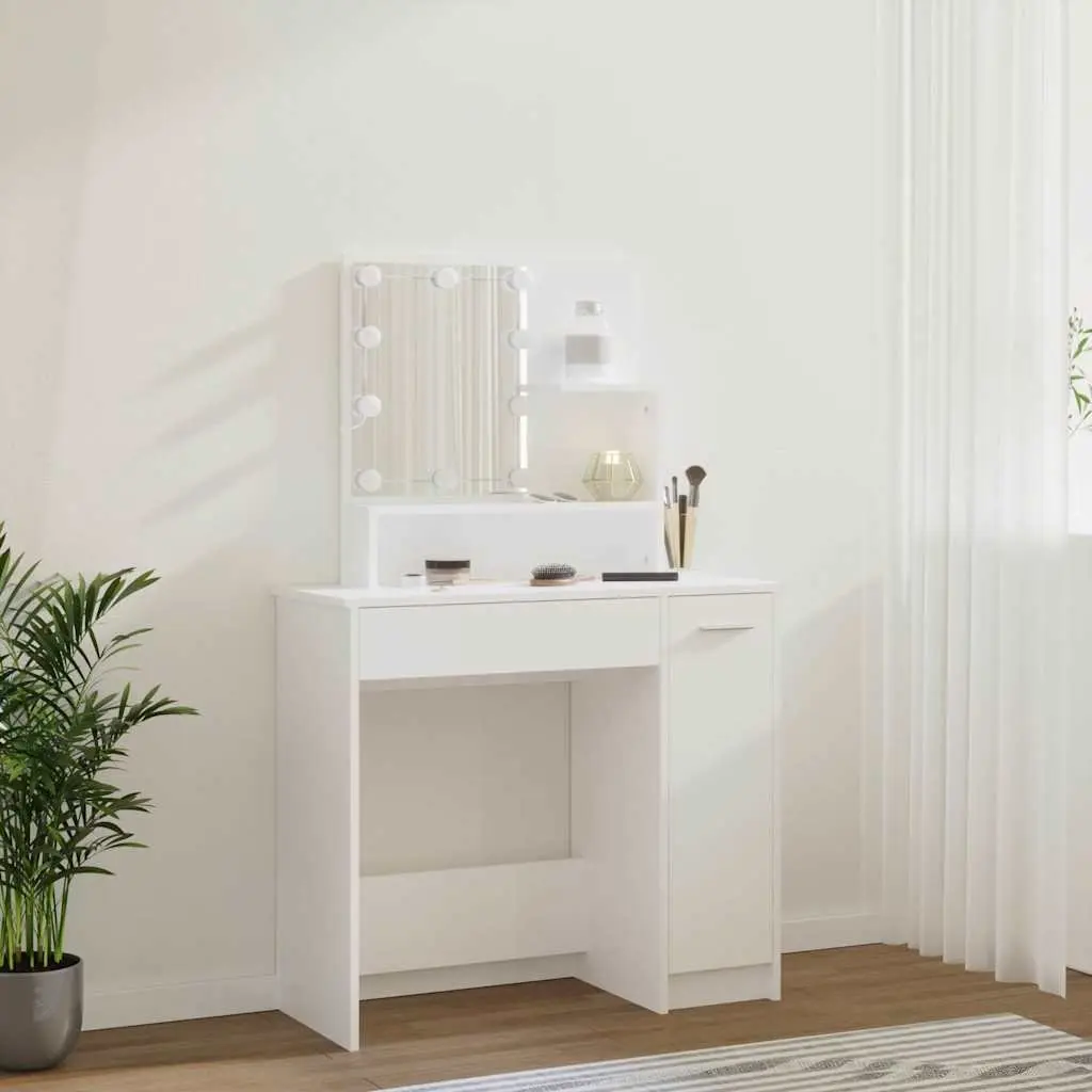 White Dressing Table with LED Mirror Lights Makeup Vanity Desk Bedroom Furniture