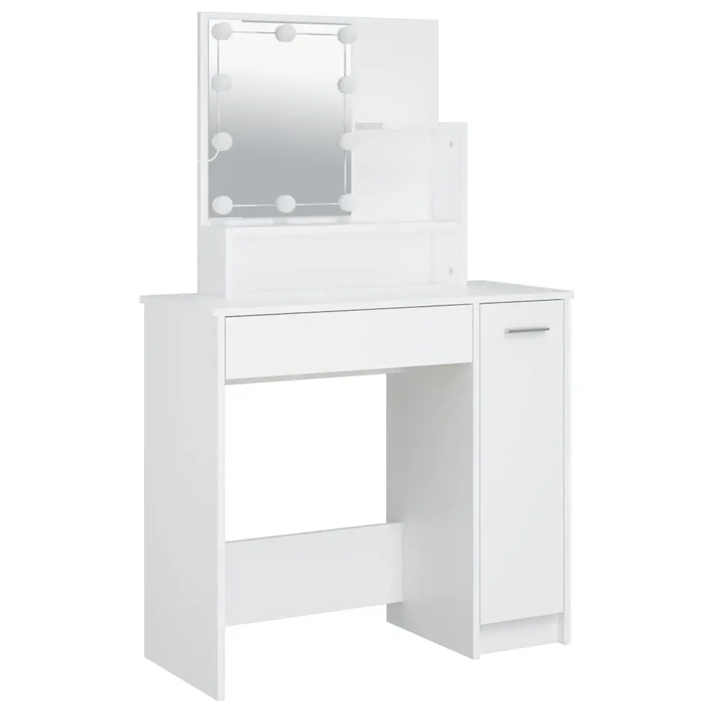 White Dressing Table with LED Mirror Lights Makeup Vanity Desk Bedroom Furniture