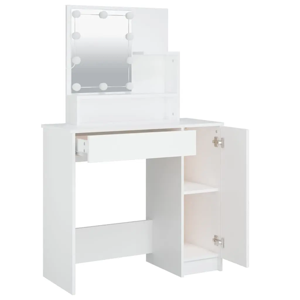 White Dressing Table with LED Mirror Lights Makeup Vanity Desk Bedroom Furniture