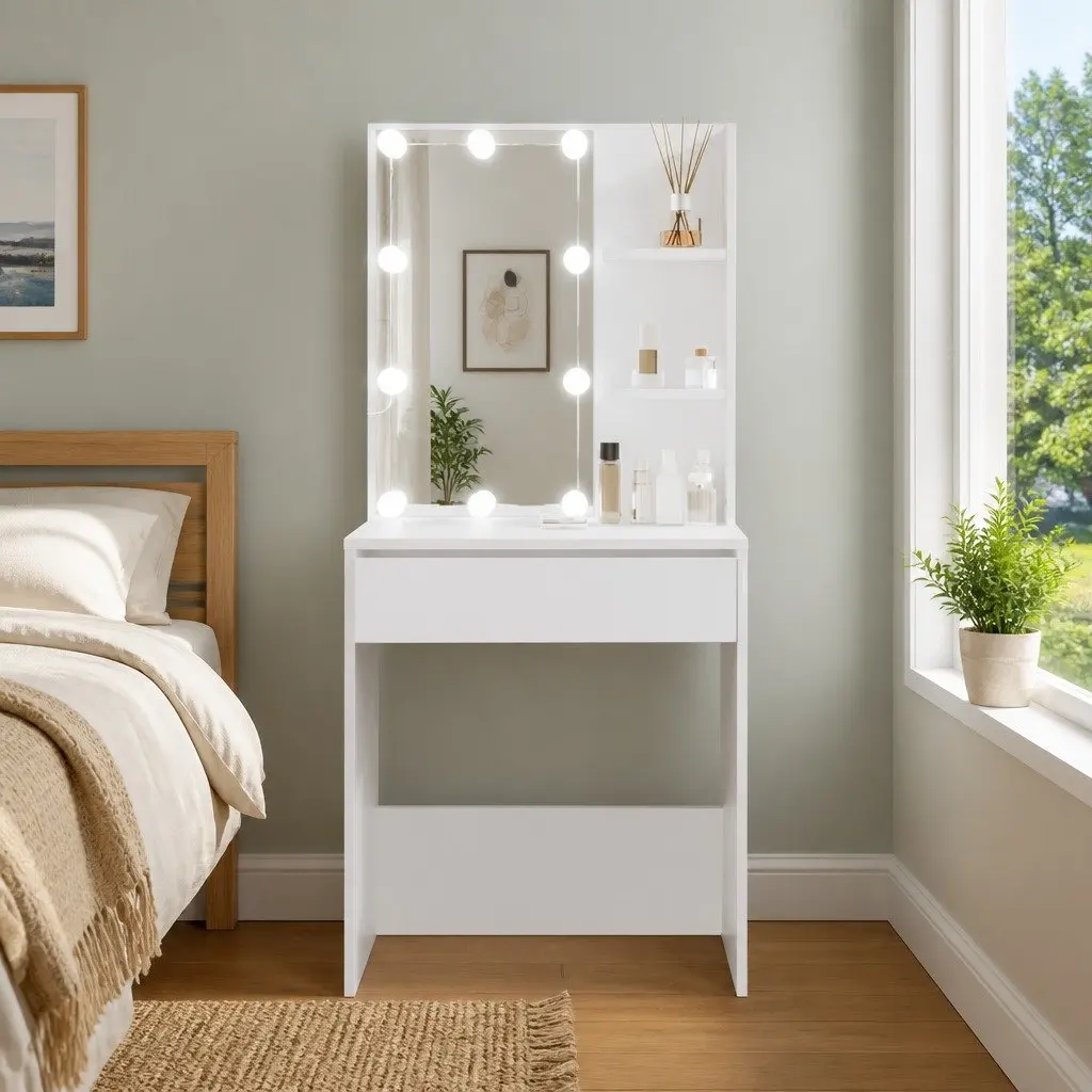 Dressing Table White Modern LED Mirror Lights 60 x 40 x 140 cm