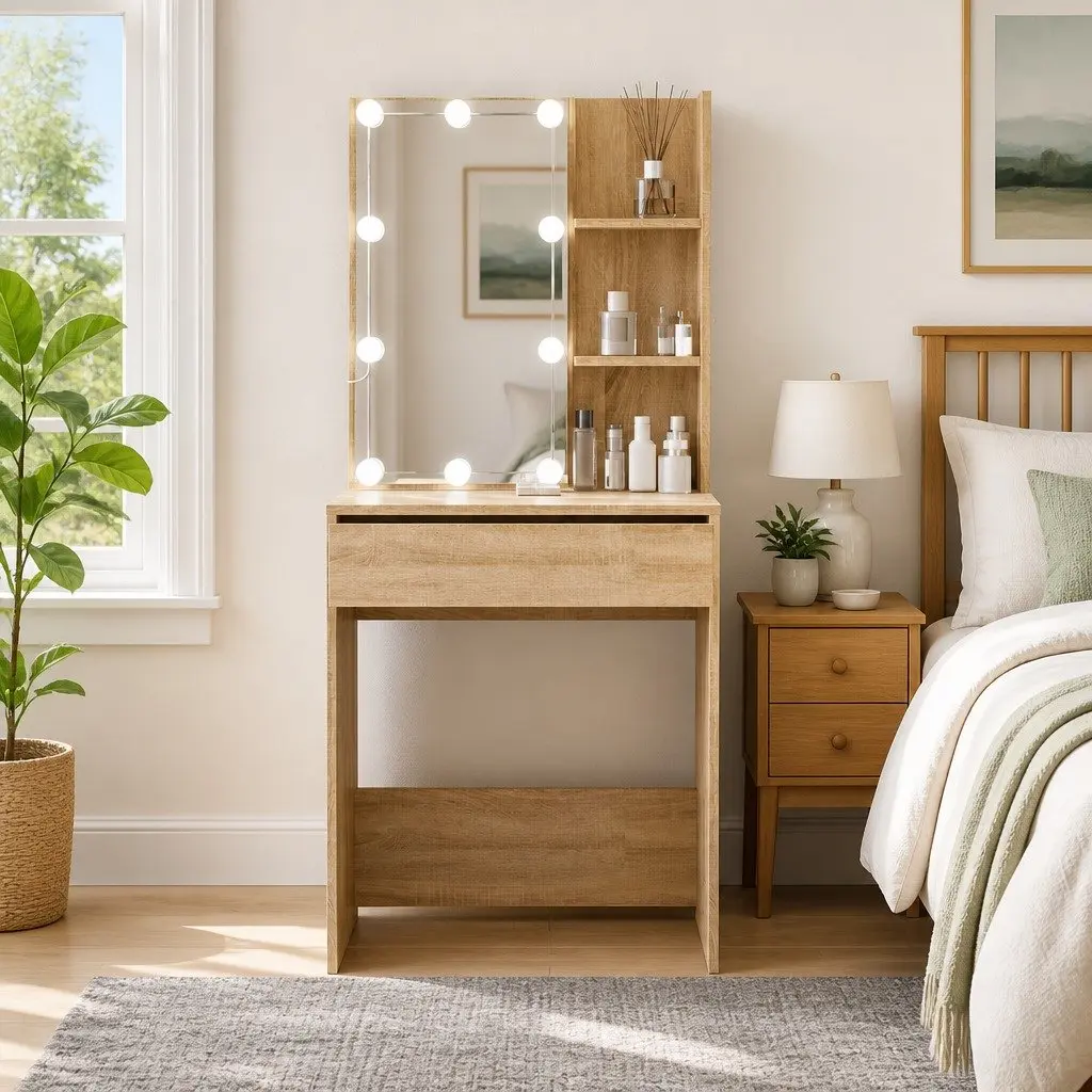 Dressing Table with LED Mirror Sonoma Oak Makeup Vanity Console Storage