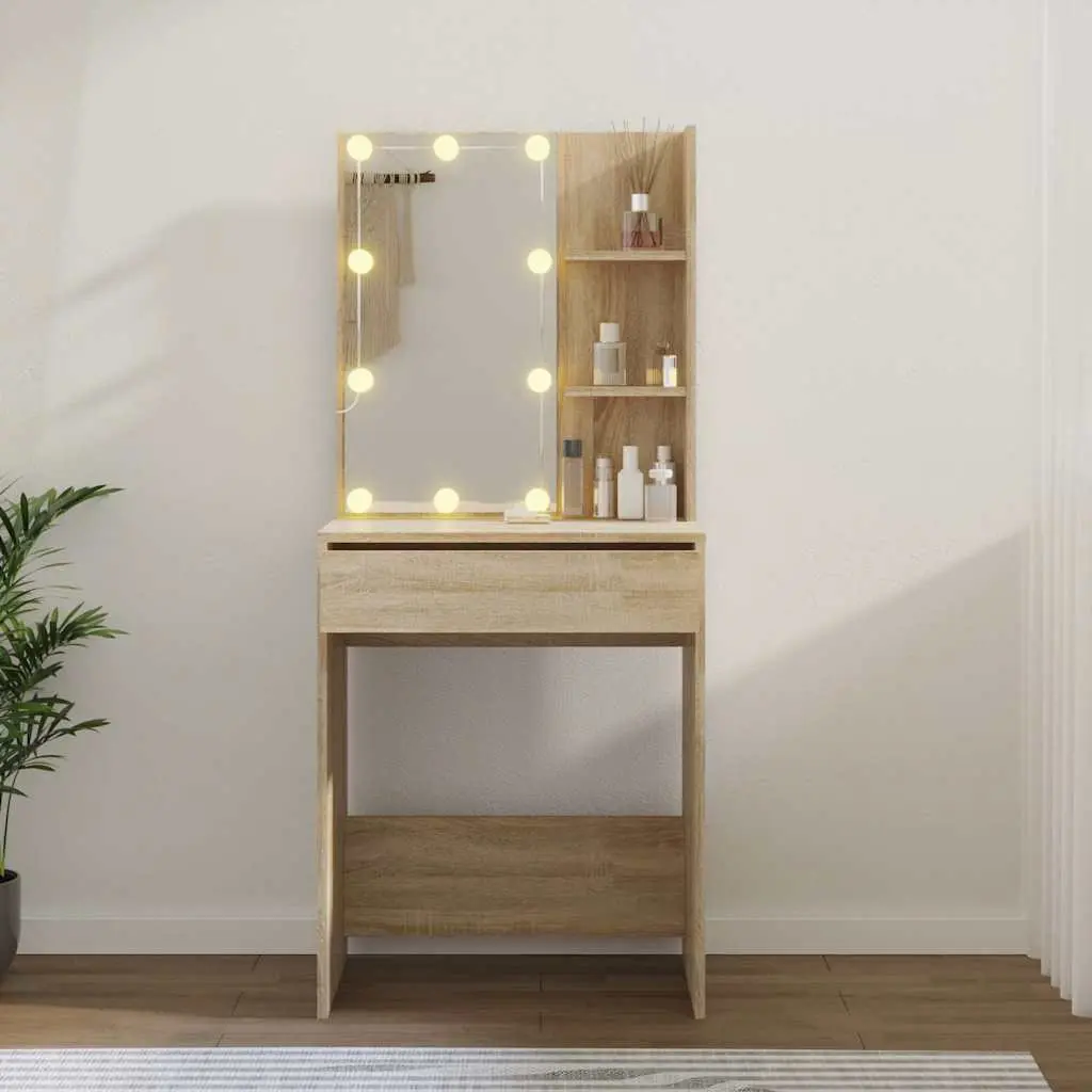 Dressing Table with LED Mirror Sonoma Oak Makeup Vanity Console Storage