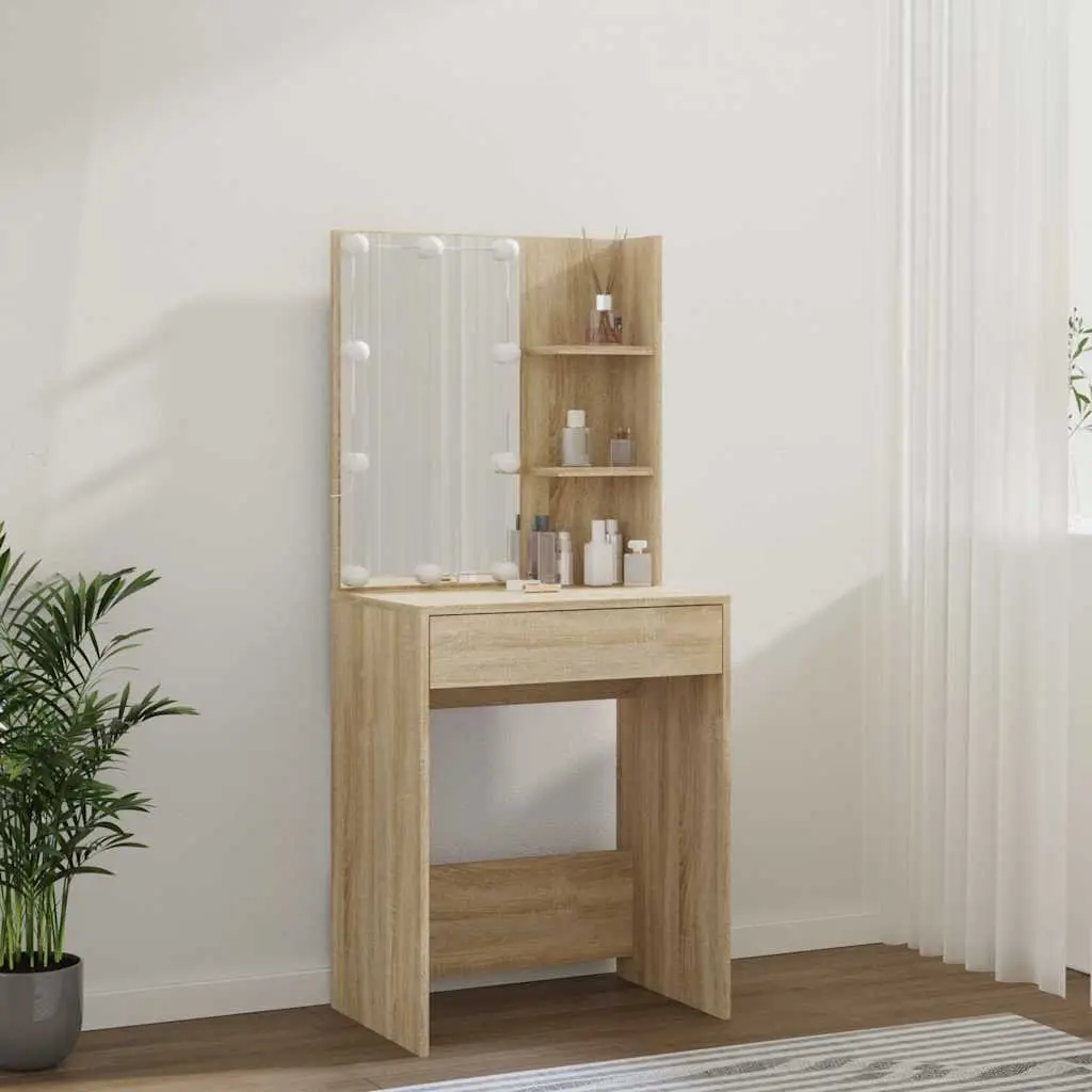 Dressing Table with LED Mirror Sonoma Oak Makeup Vanity Console Storage