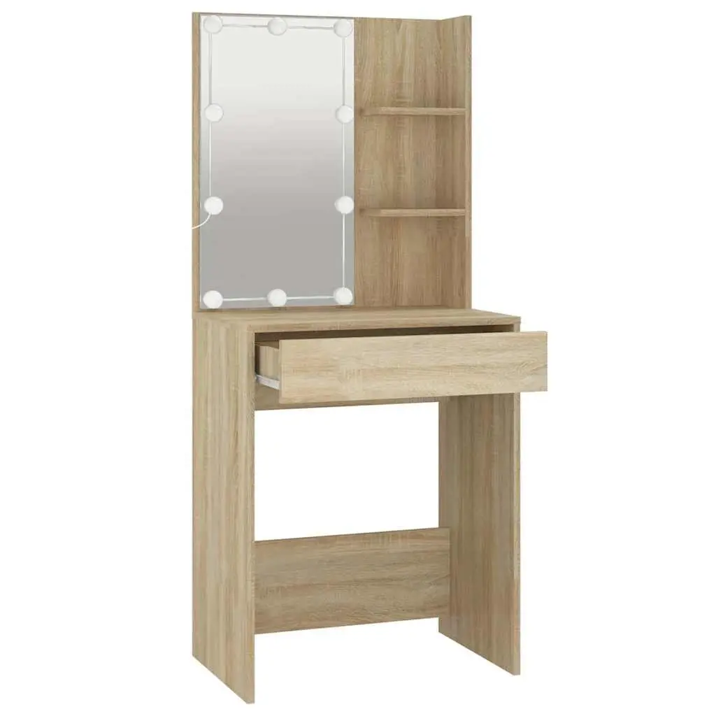 Dressing Table with LED Mirror Sonoma Oak Makeup Vanity Console Storage