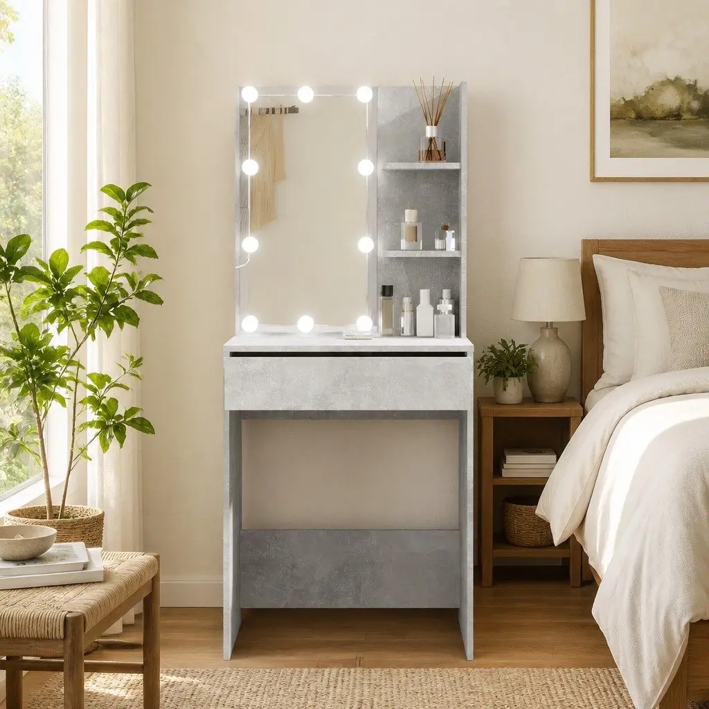 Dressing Table LED Mirror Grey Makeup Vanity 60W x 40D x 140H cm