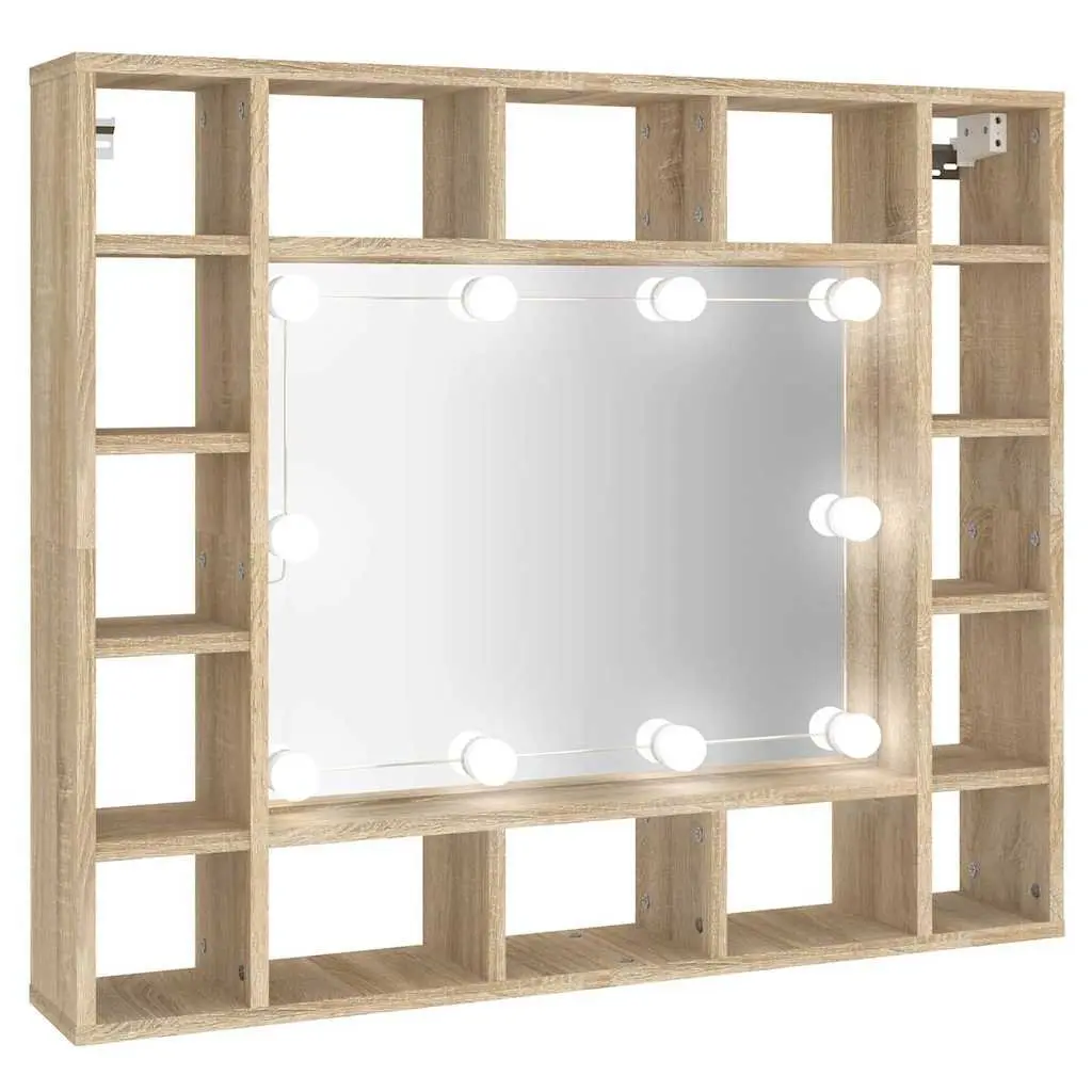 Bathroom Mirror Cabinet with LED Lights Wall-Mounted Storage Vanity Unit Brown