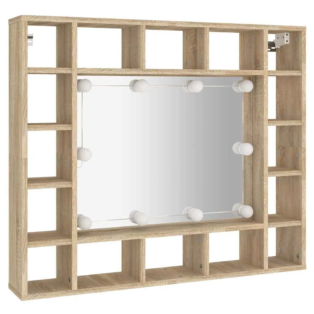 Bathroom Mirror Cabinet with LED Lights Wall-Mounted Storage Vanity Unit Brown