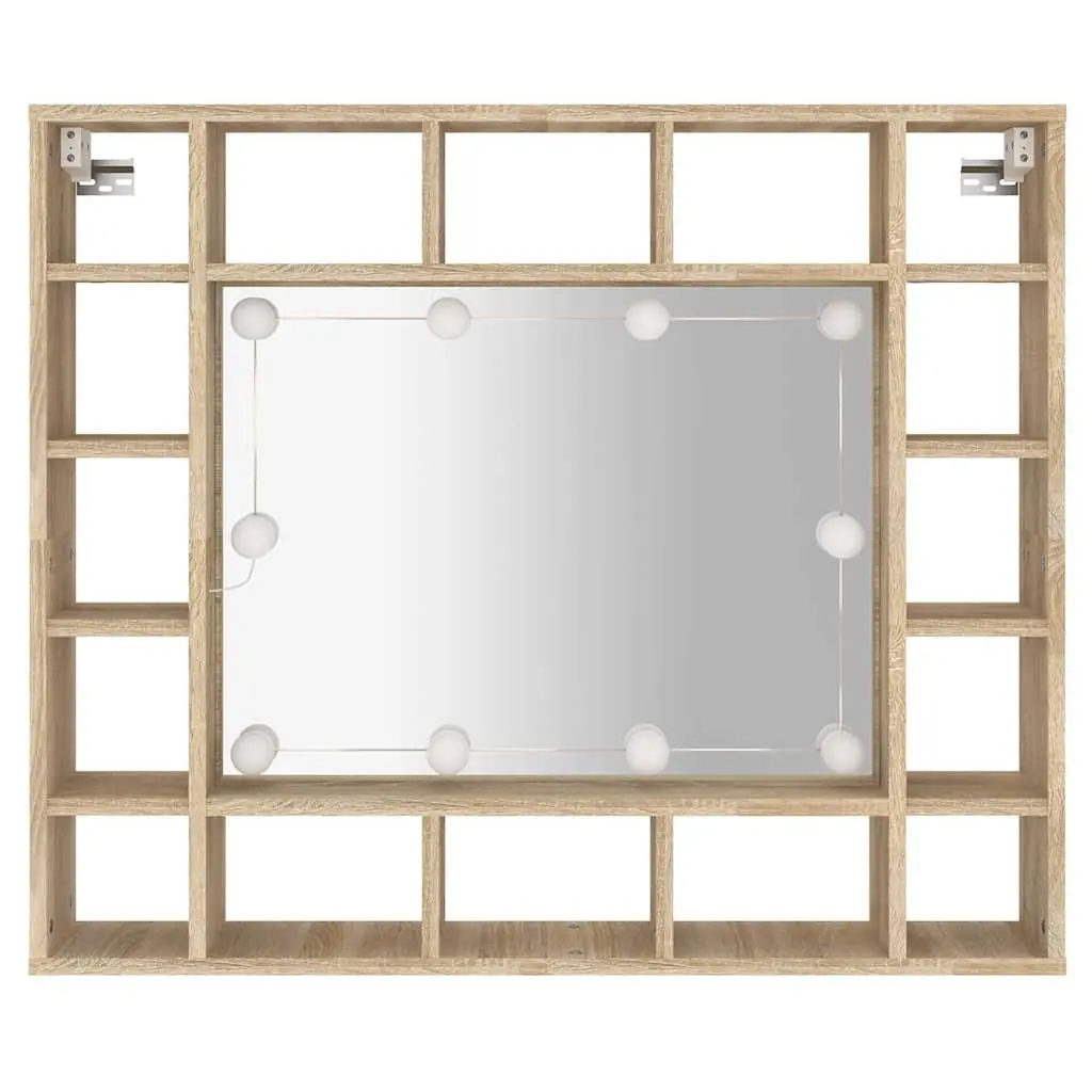 Bathroom Mirror Cabinet with LED Lights Wall-Mounted Storage Vanity Unit Brown