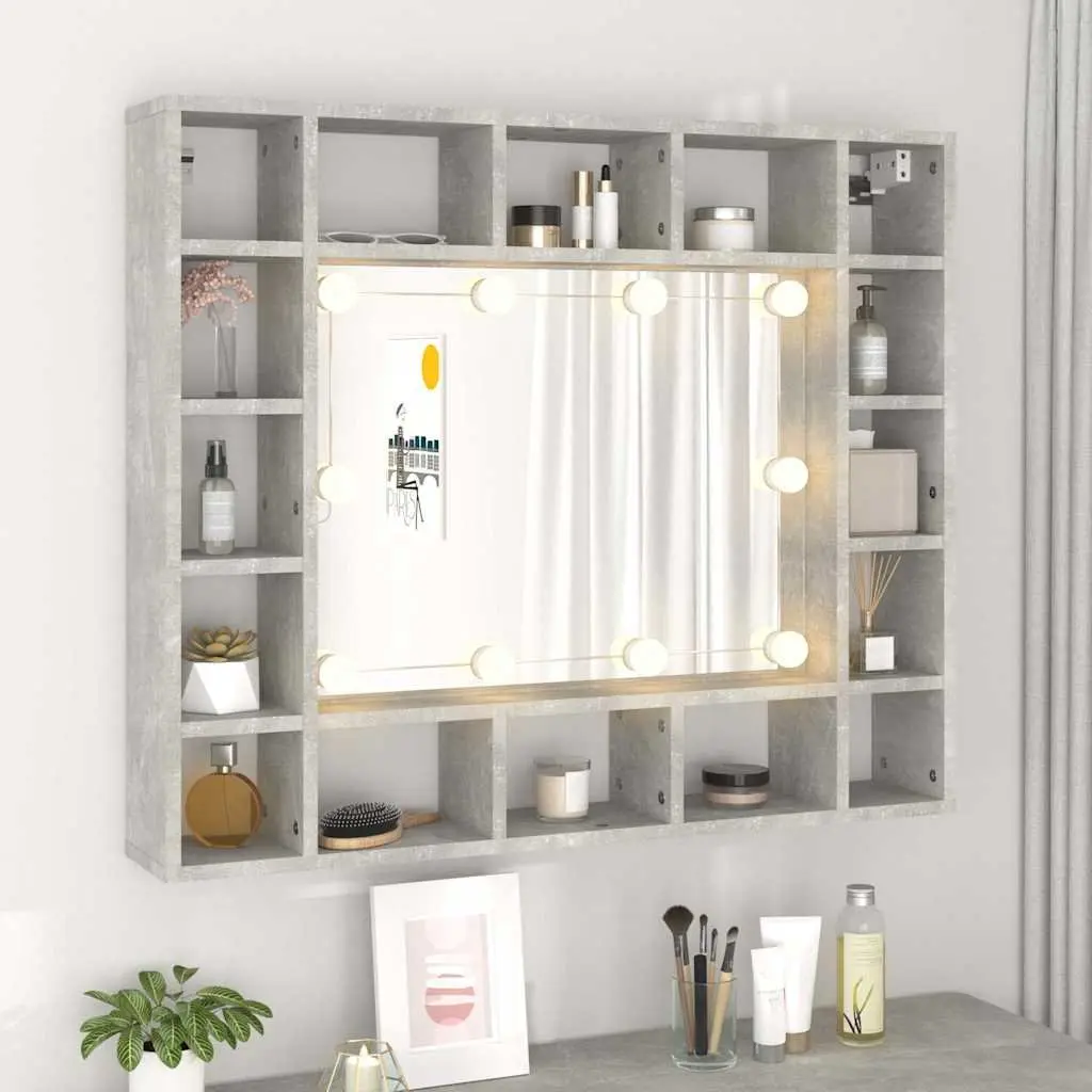 Bathroom Cabinet LED Mirror Grey Wall-Mounted Storage 91 x 15 x 76.5 cm