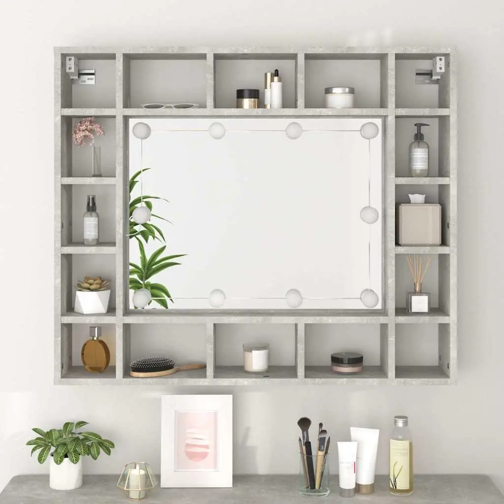 Bathroom Cabinet LED Mirror Grey Wall-Mounted Storage 91 x 15 x 76.5 cm