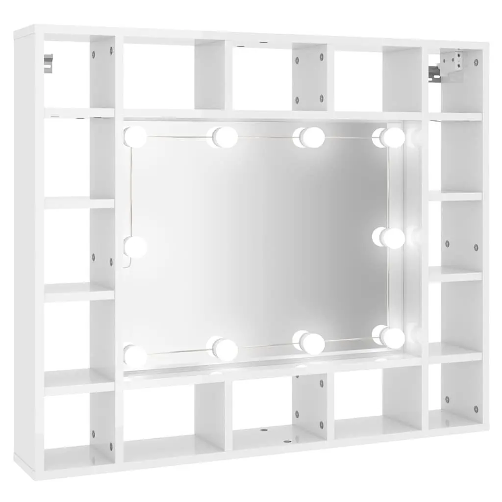 Bathroom Mirror Cabinet LED White Vanity Storage 91x15x76.5cm Wall-Mounted