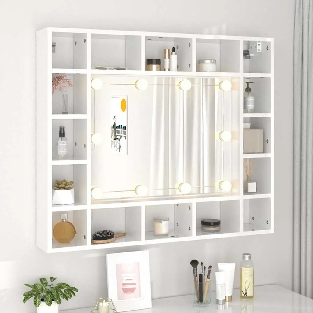 Bathroom Mirror Cabinet LED White Vanity Storage 91x15x76.5cm Wall-Mounted