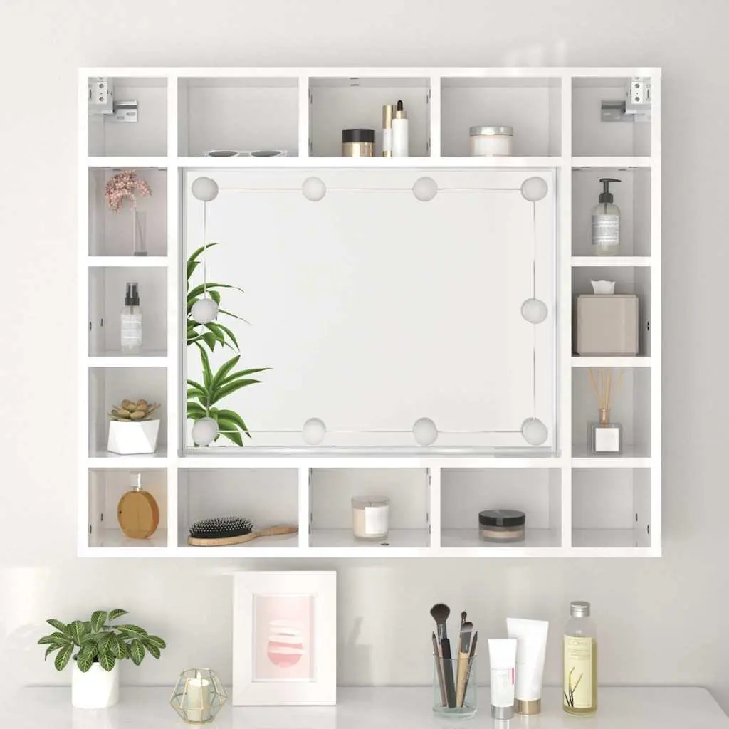 Bathroom Mirror Cabinet LED White Vanity Storage 91x15x76.5cm Wall-Mounted