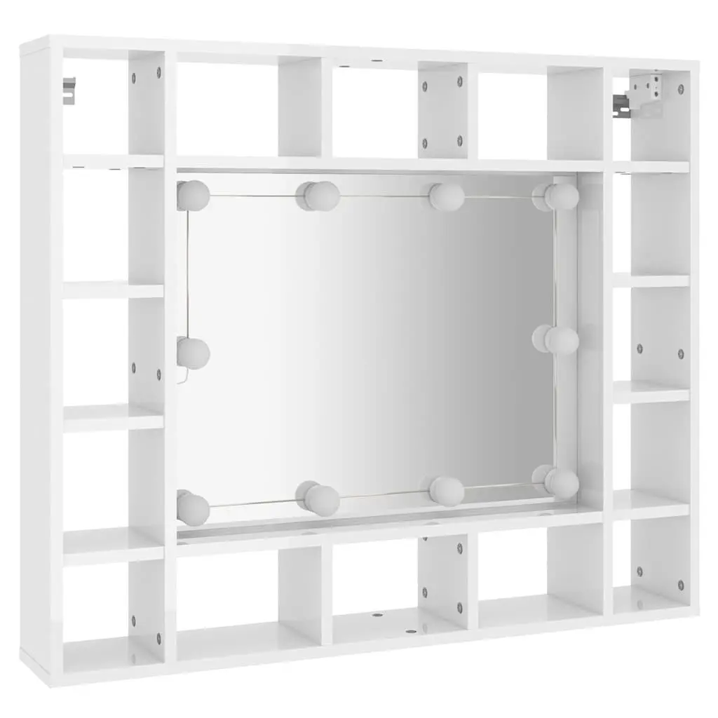 Bathroom Mirror Cabinet LED White Vanity Storage 91x15x76.5cm Wall-Mounted