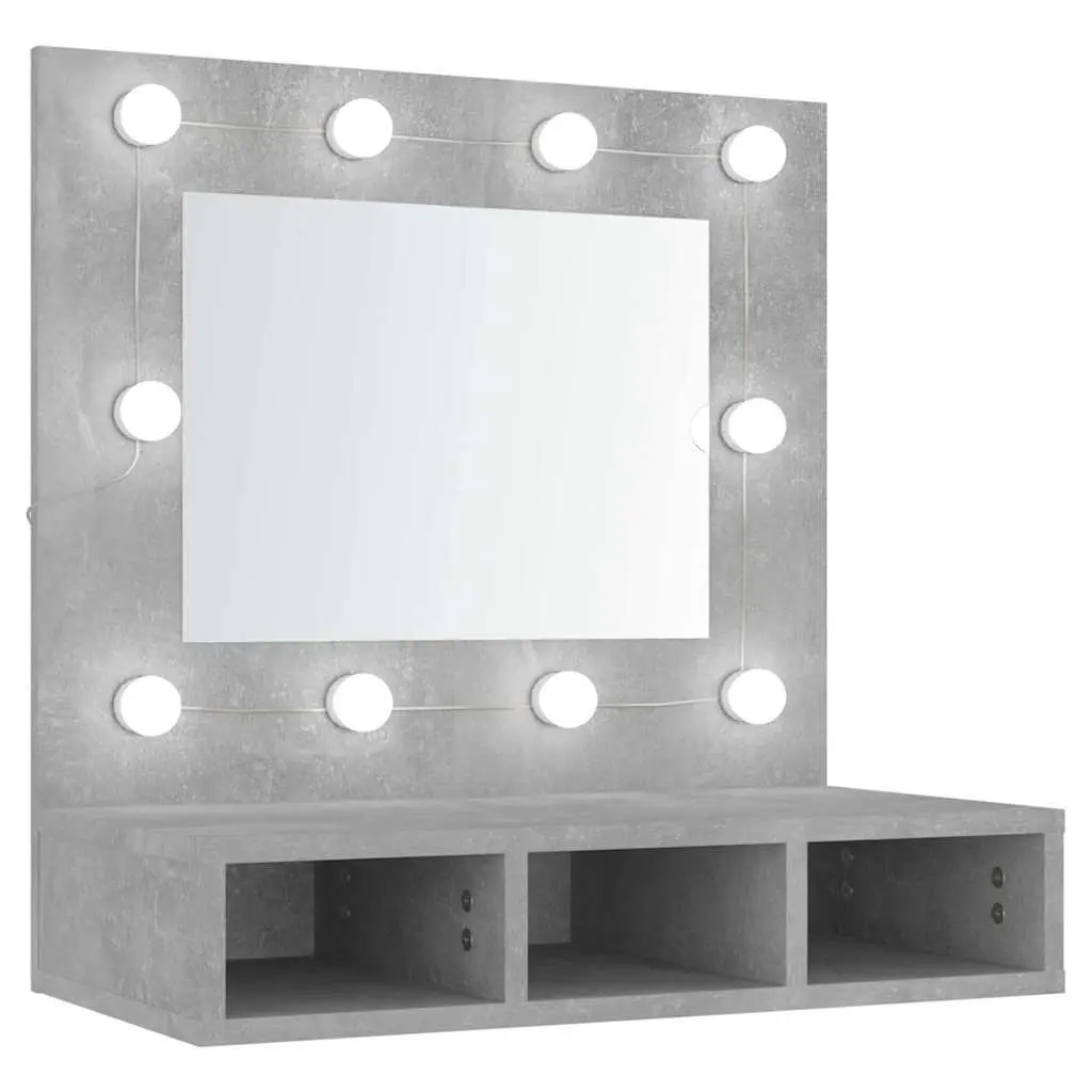 Bathroom Cabinet LED Mirror Unit Grey 60 x 31.5 x 62 cm Wall Mounted Storage Shelves
