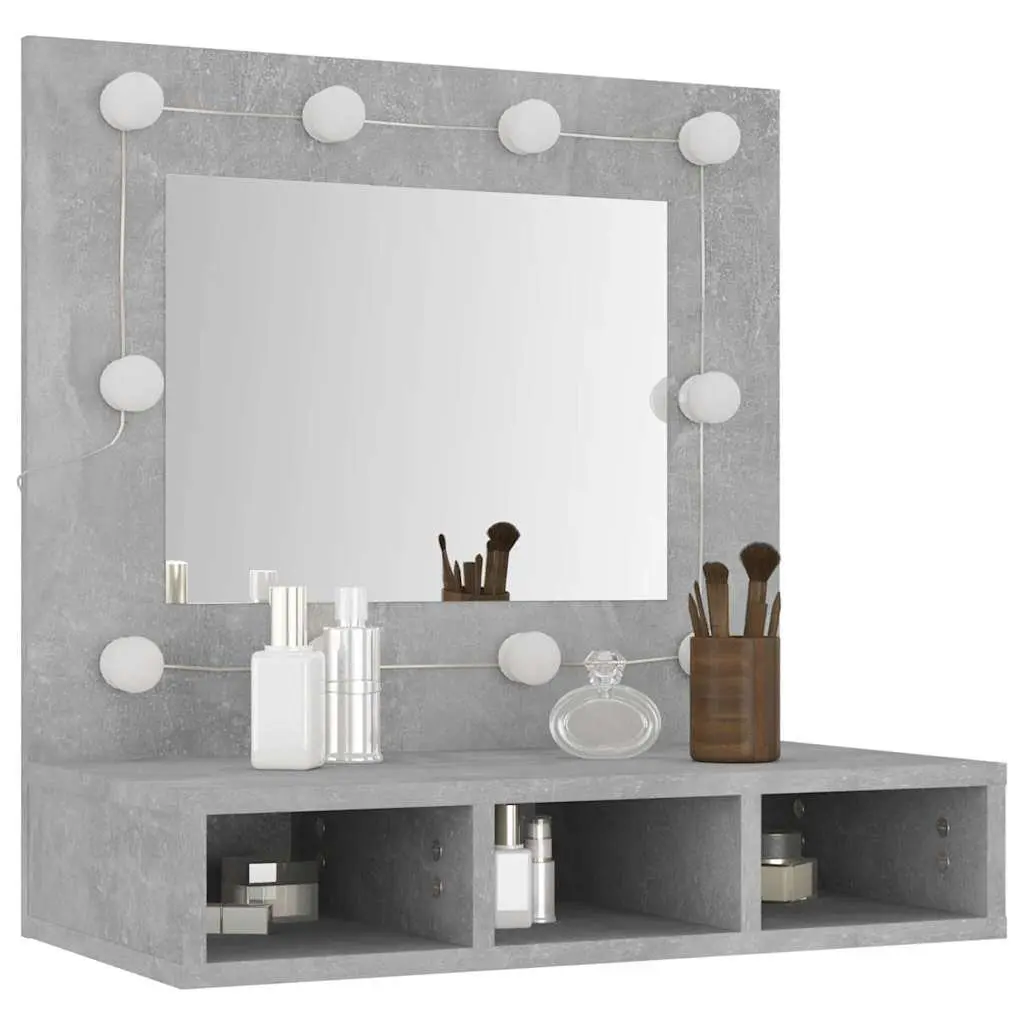 Bathroom Cabinet LED Mirror Unit Grey 60 x 31.5 x 62 cm Wall Mounted Storage Shelves