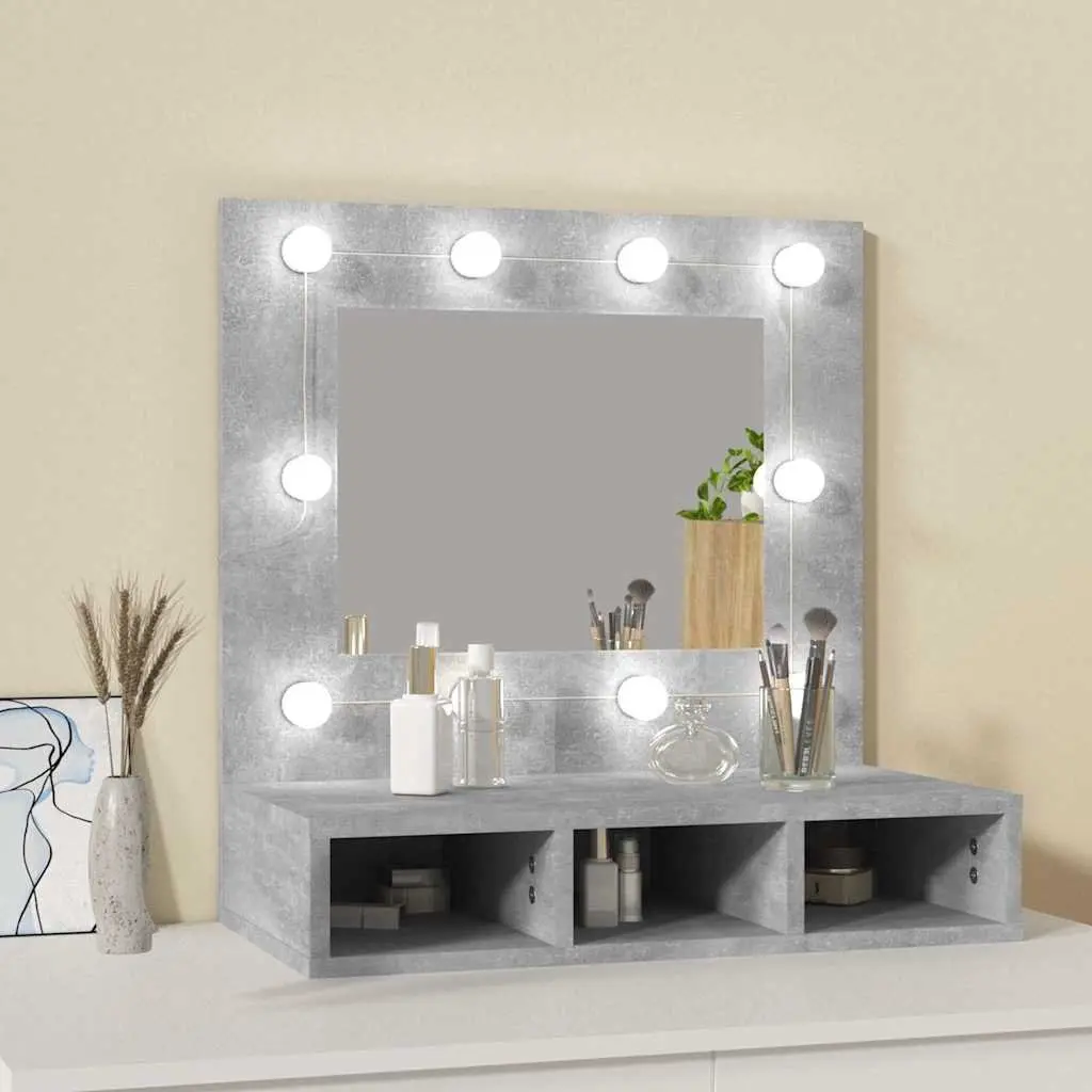 Bathroom Cabinet LED Mirror Unit Grey 60 x 31.5 x 62 cm Wall Mounted Storage Shelves
