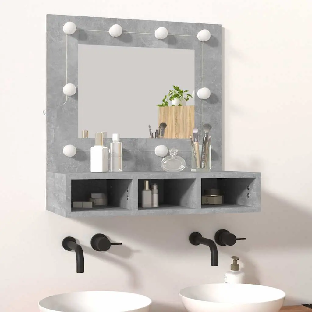 Bathroom Cabinet LED Mirror Unit Grey 60 x 31.5 x 62 cm Wall Mounted Storage Shelves