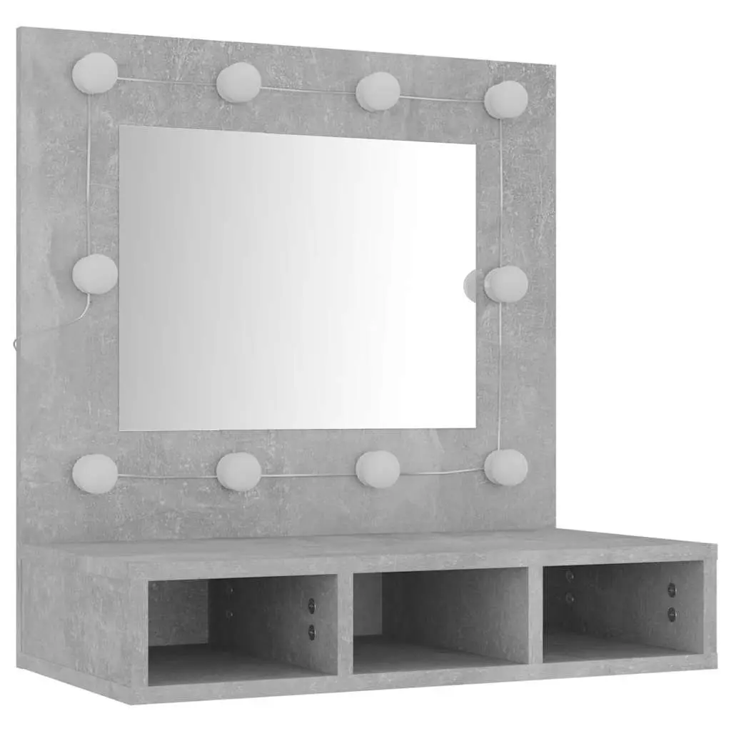 Bathroom Cabinet LED Mirror Unit Grey 60 x 31.5 x 62 cm Wall Mounted Storage Shelves